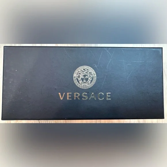 NWT - Versace Gray Gold Aviator Sunglasses with Rimless Design